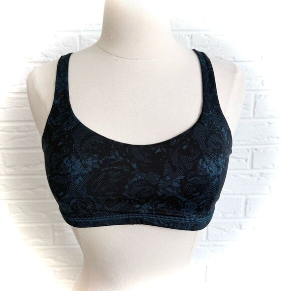Lululemon Free To Be Bra Rose Herringbone Printed Coal Black Size 8 - Picture 1 of 4